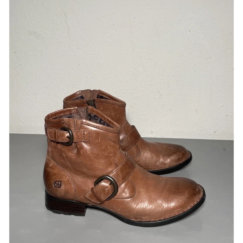 Born Boots Women's 9 Regis Ankle Bootie Cognac Brown Leather Moto Western